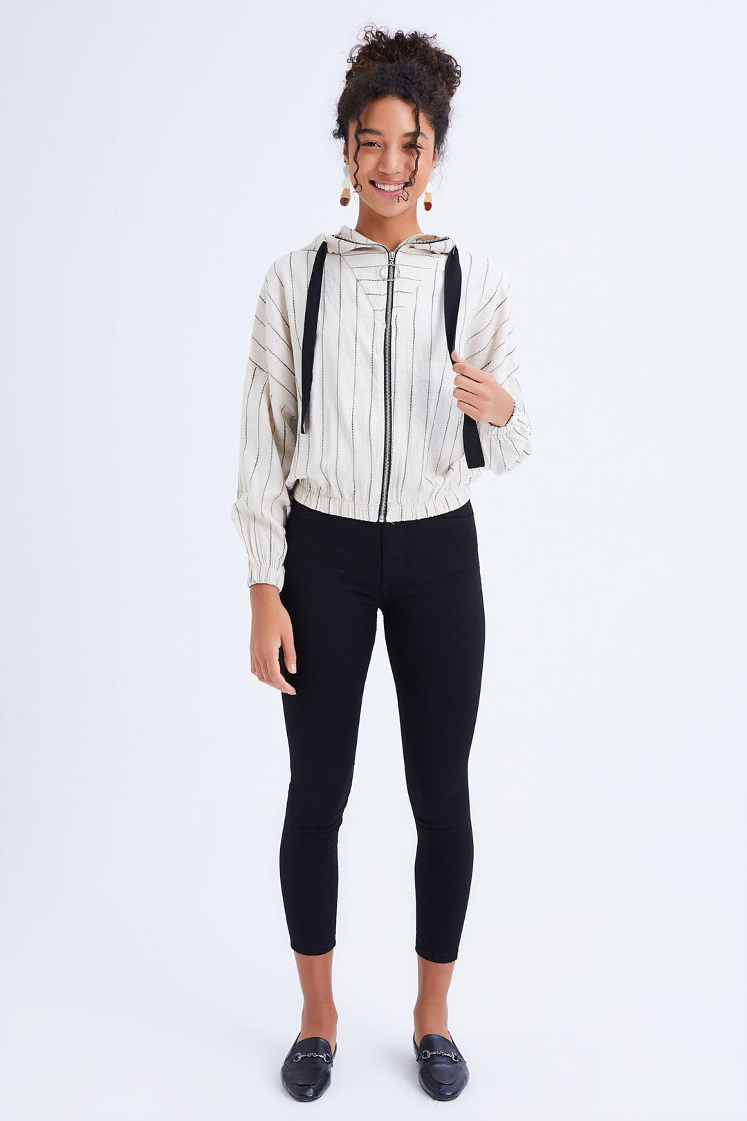 Zippered Seasonal Linen Jacket Bone