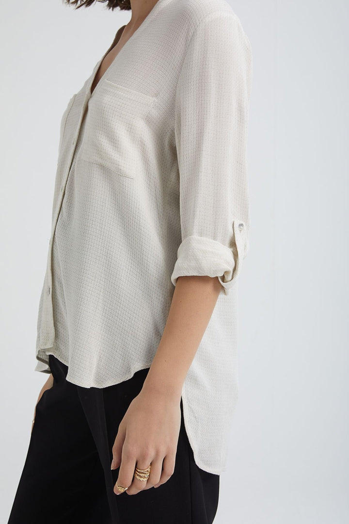 Three Quarter Sleeve Linen Shirt Natural