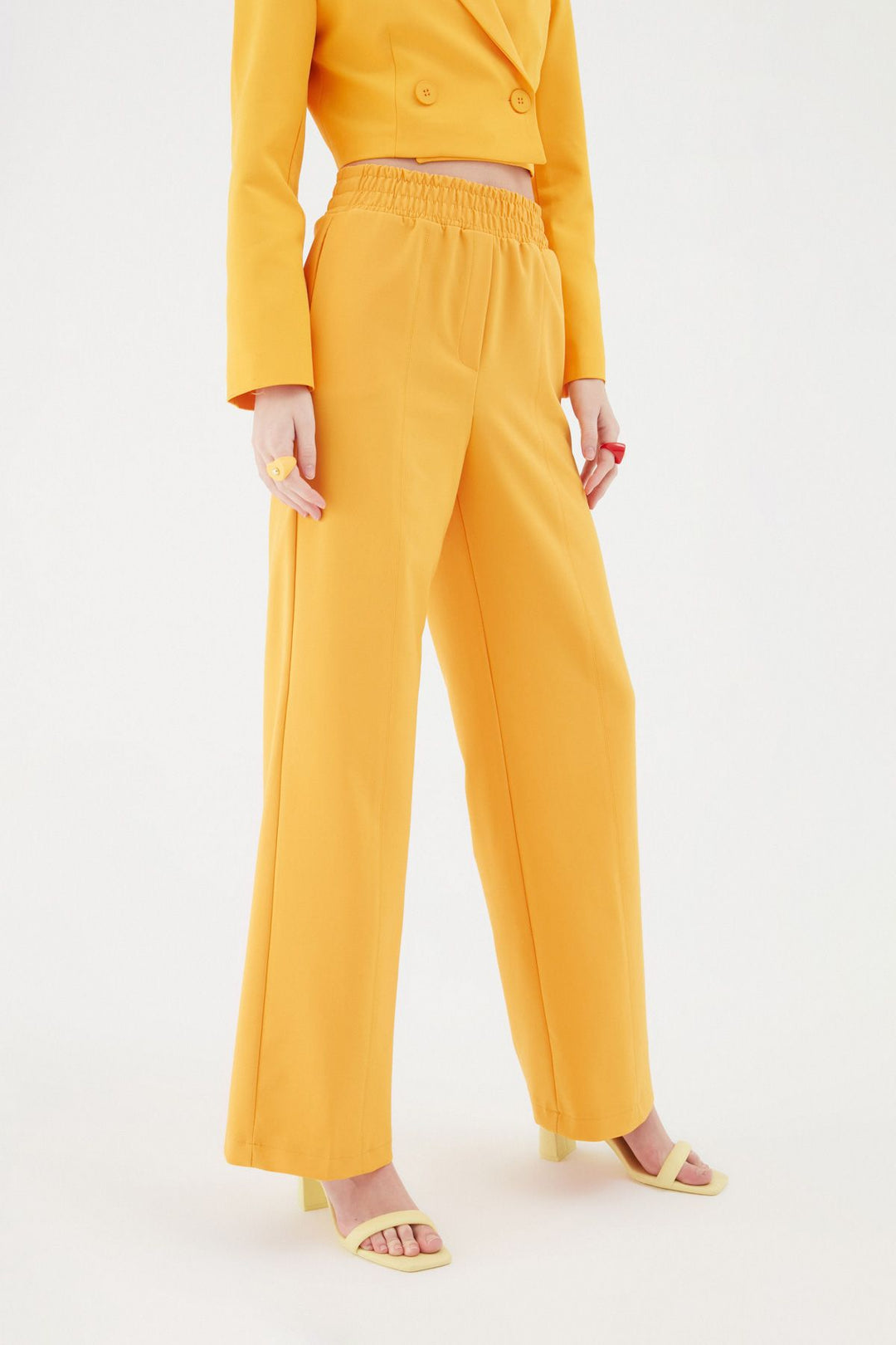 Elastic Waist Wide Leg Trousers Light Orange