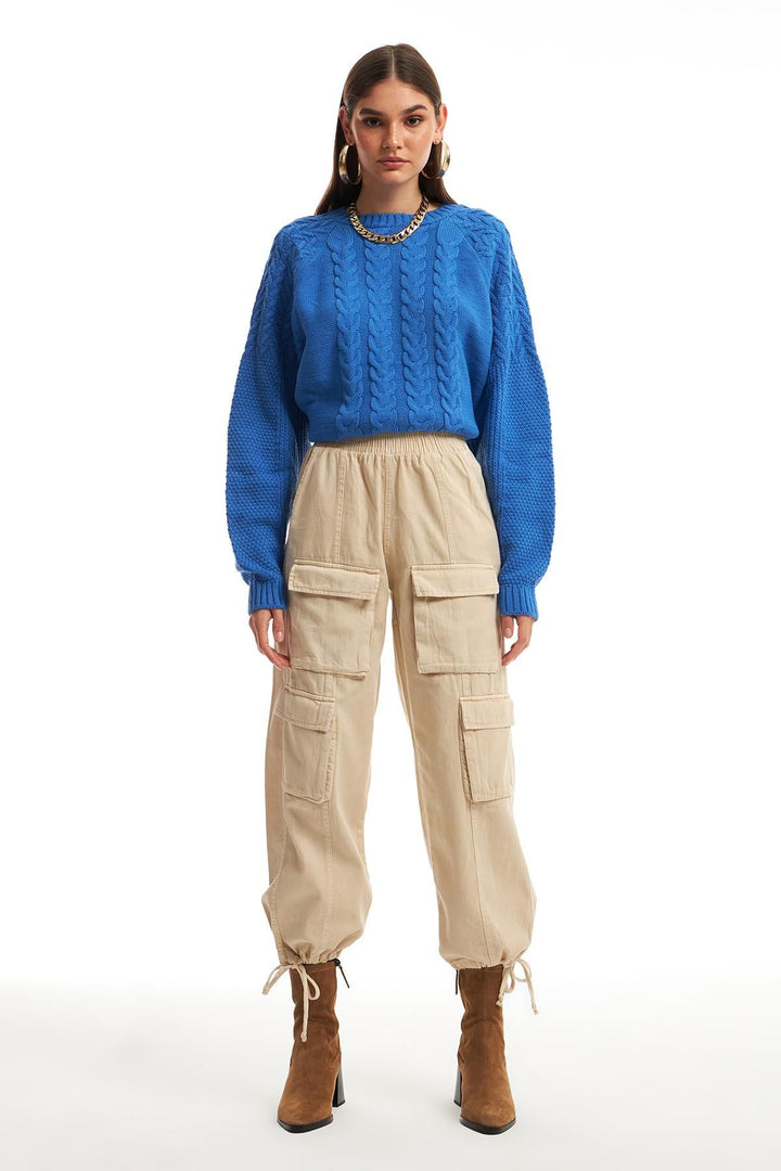 Paçası Lastikli Kargo Pantolon Bej