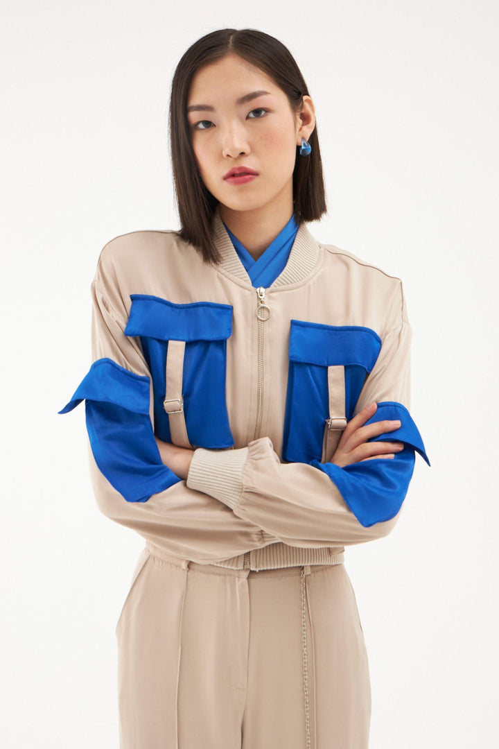 Pocket Detailed Bomber Jacket Stone