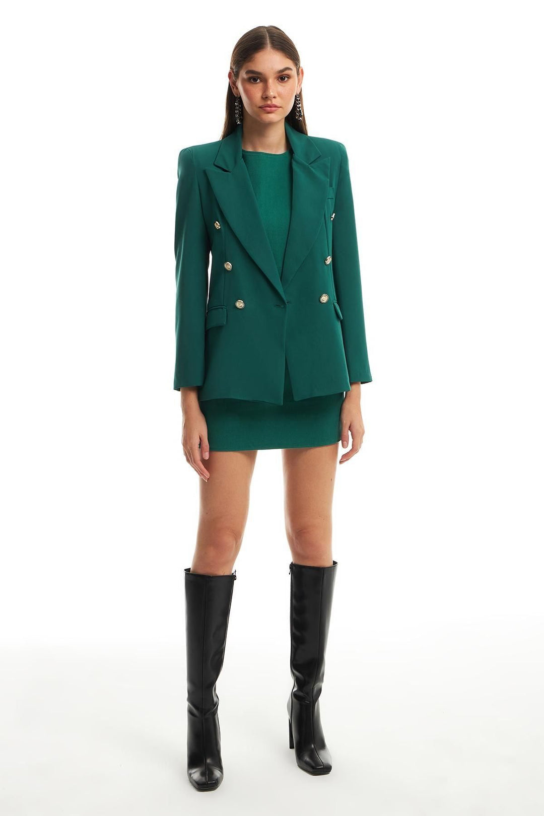 Düğme Detaylı Blazer Ceket Koyu Yeşil