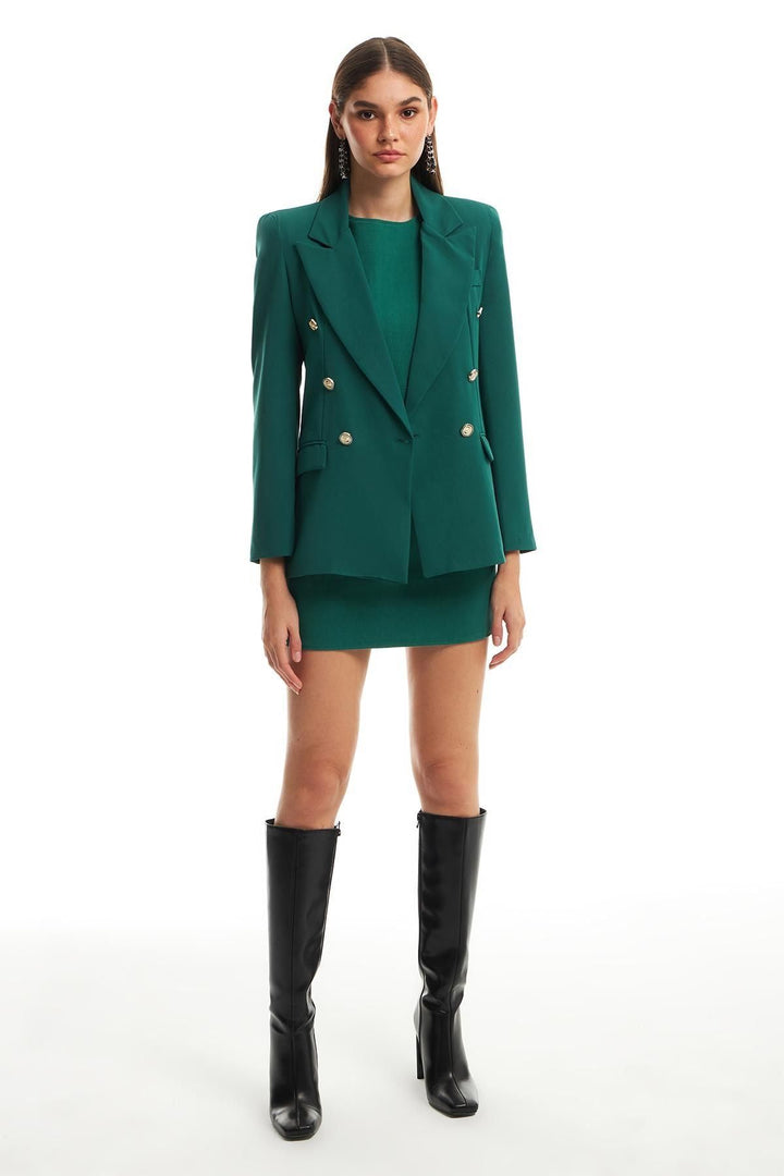 Düğme Detaylı Blazer Ceket Koyu Yeşil