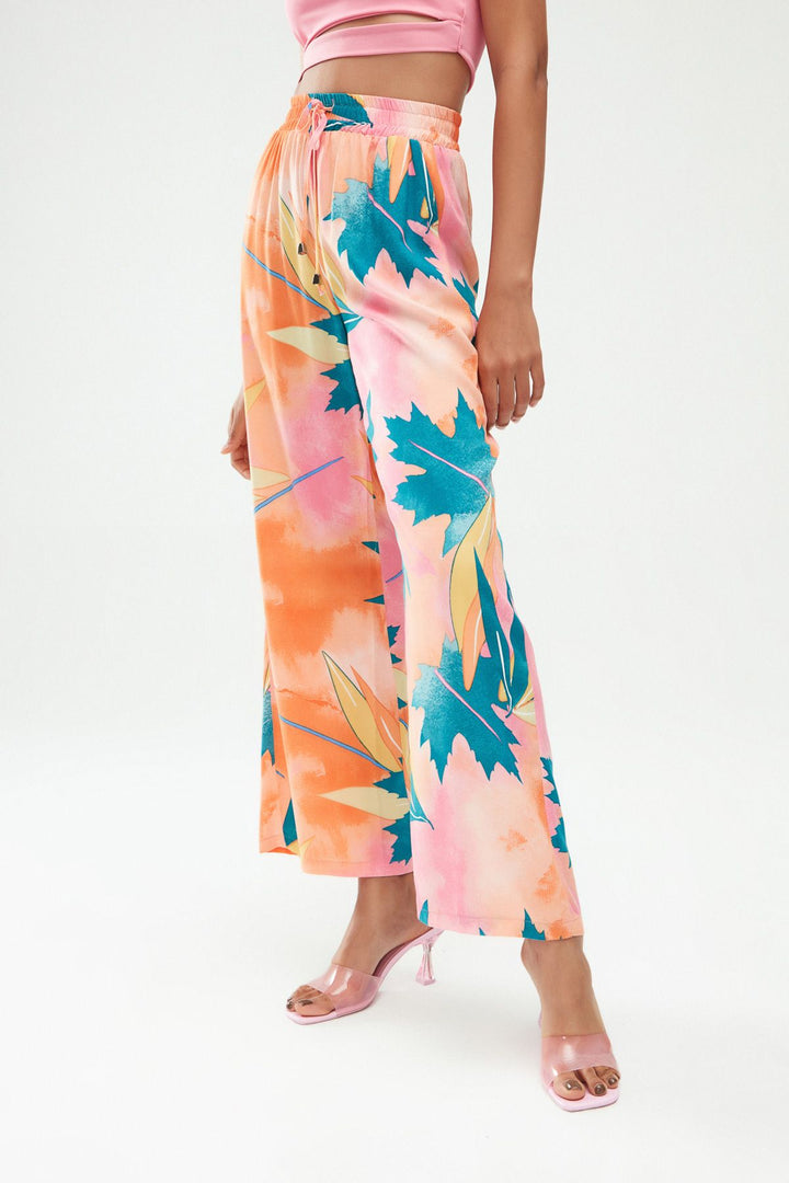 Elastic Waist Wide Leg Trousers Orange