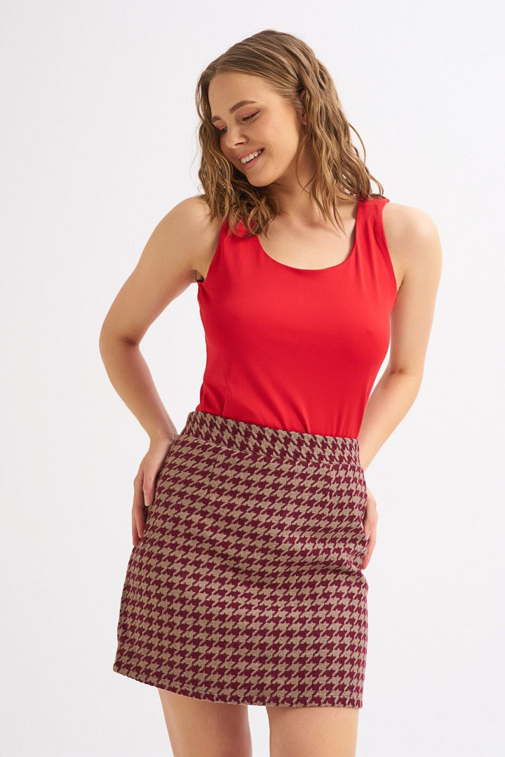 Patterned Mini Skirt Claret Red