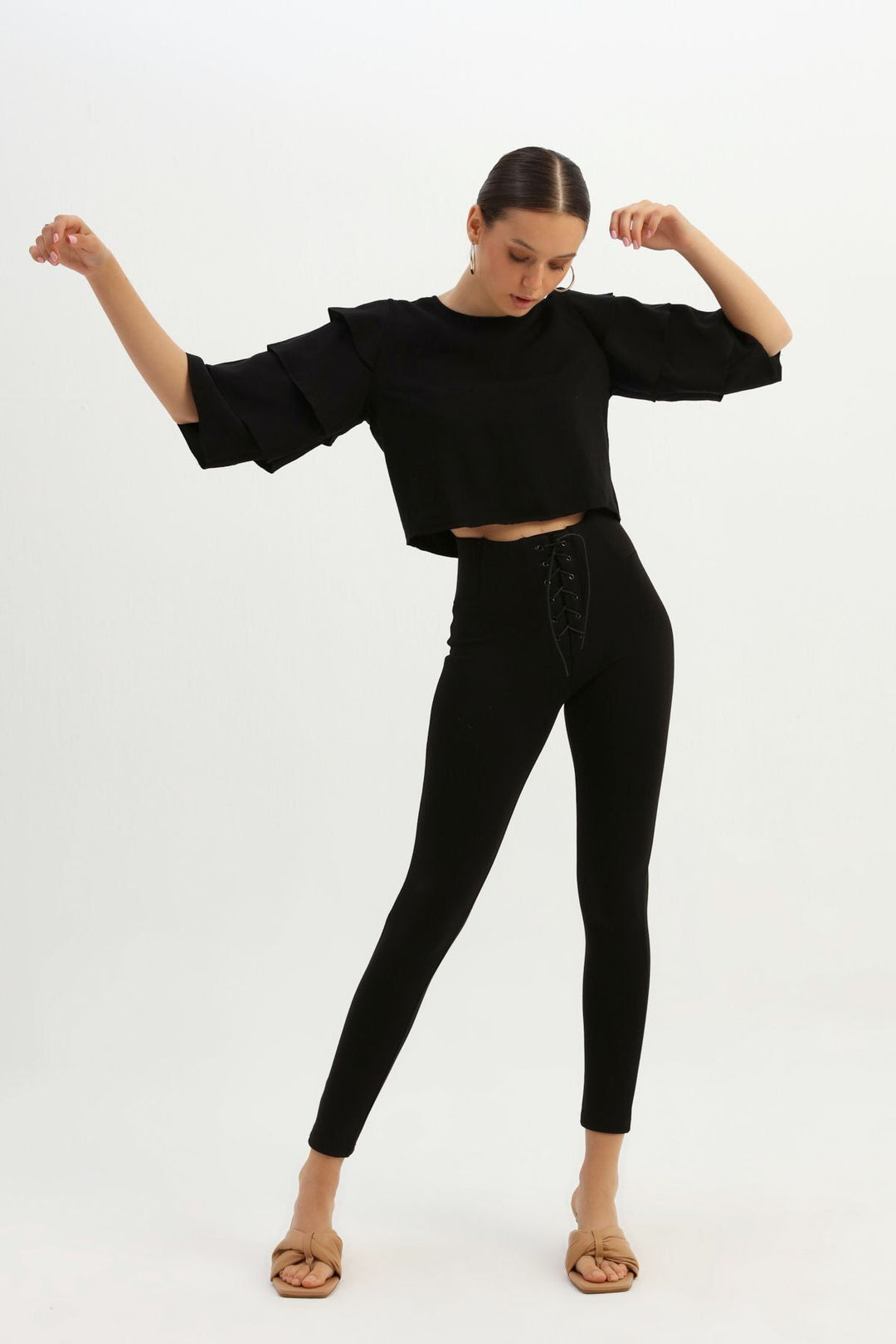 Ruffle Sleeve Blouse Black