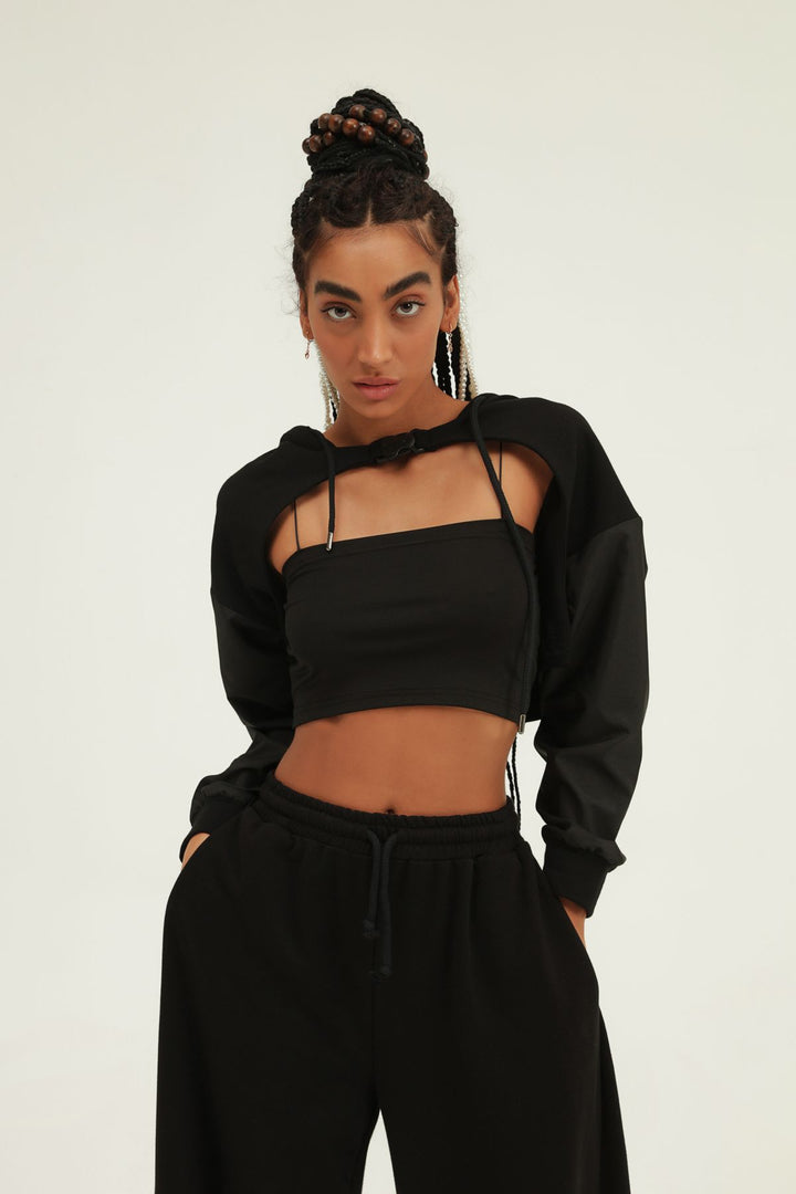 Hooded Crop Sweatshirt Black
