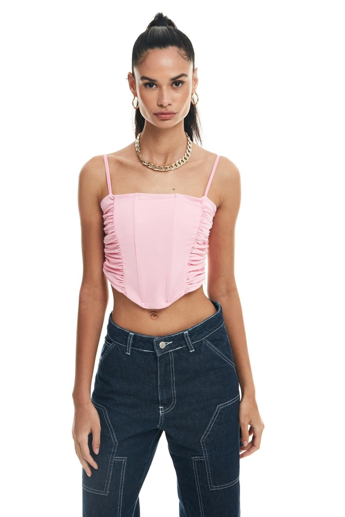 Underwire Detailed Pleated Blouse Pink