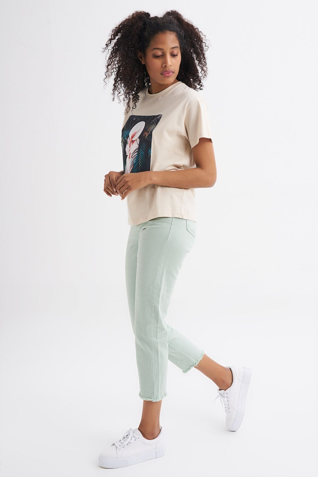 Baskılı Tişört Açık Bej