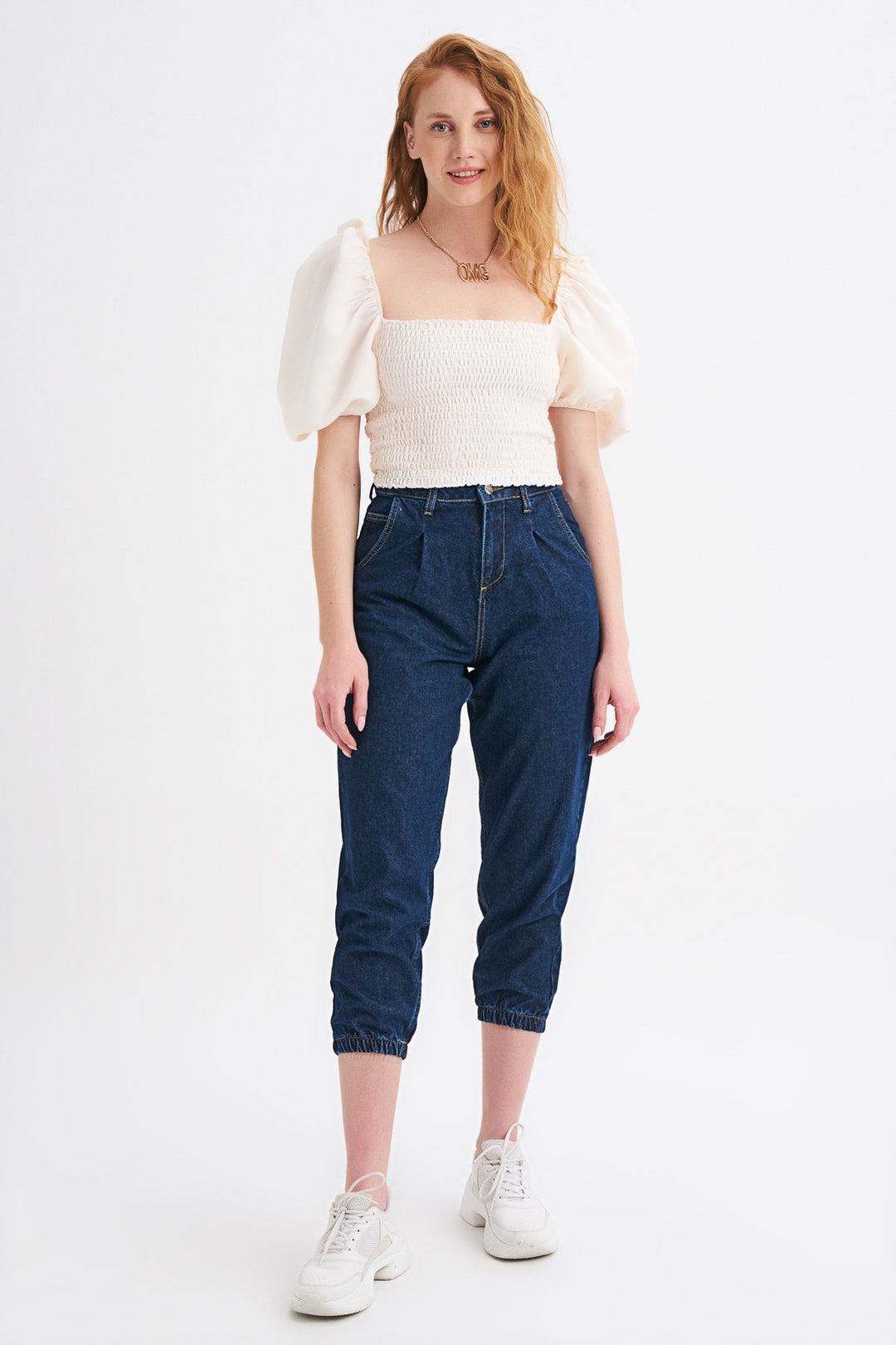 Balon Kol Gipeli Bluz Ekru