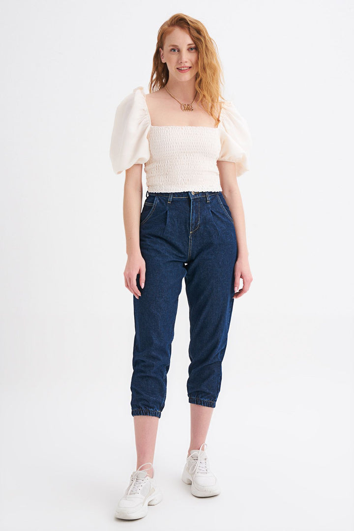 Balon Kol Gipeli Bluz Ekru