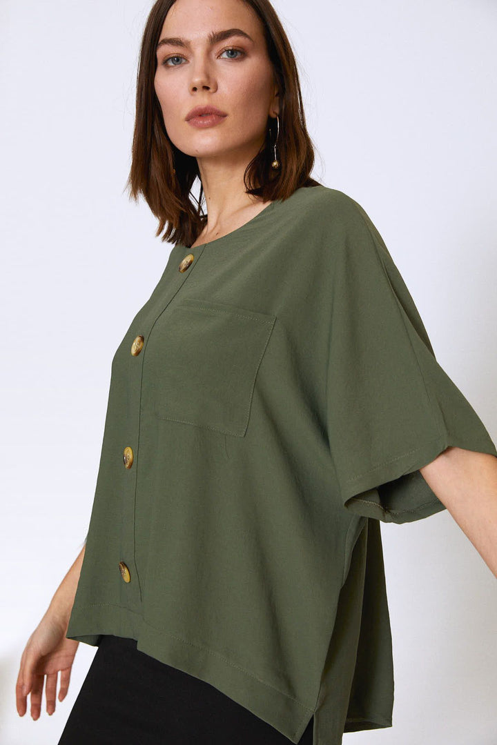 Buttoned Oversize Blouse Khaki