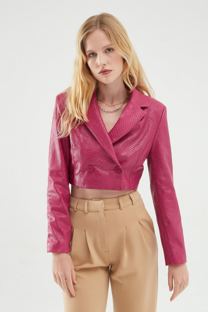 Leather Crop Blazer Jacket Orchid