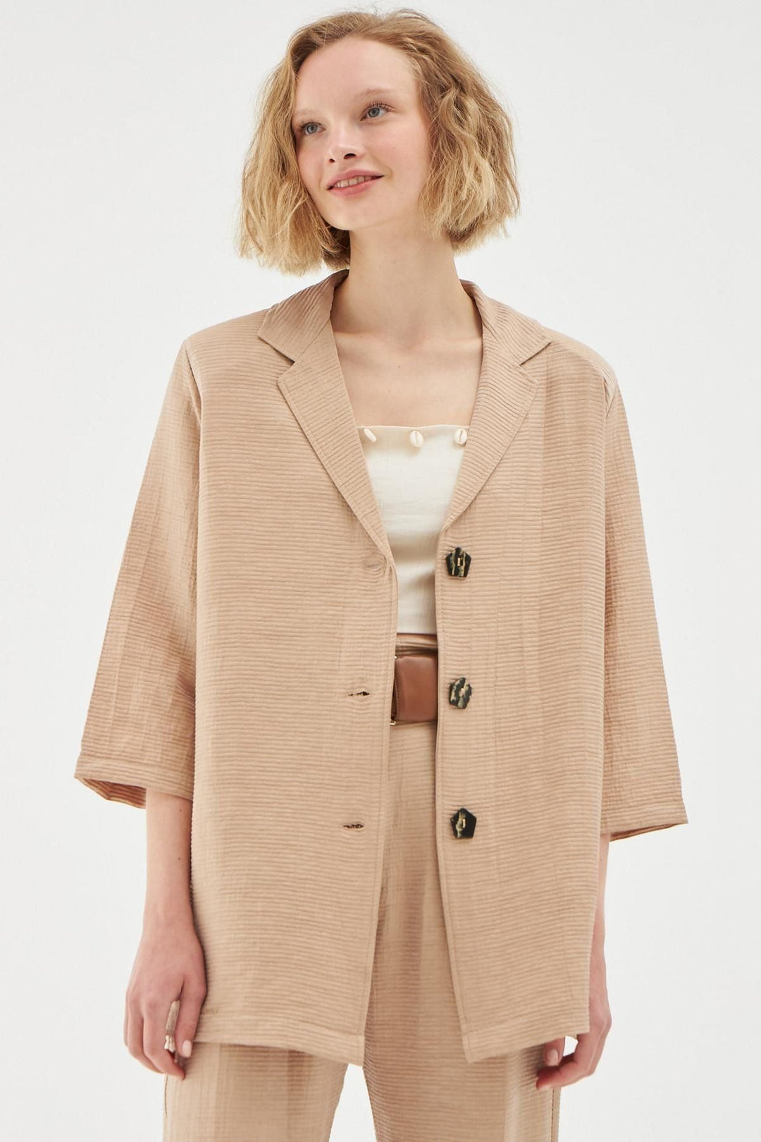 Wadding Shiny Jacket Shirt Beige