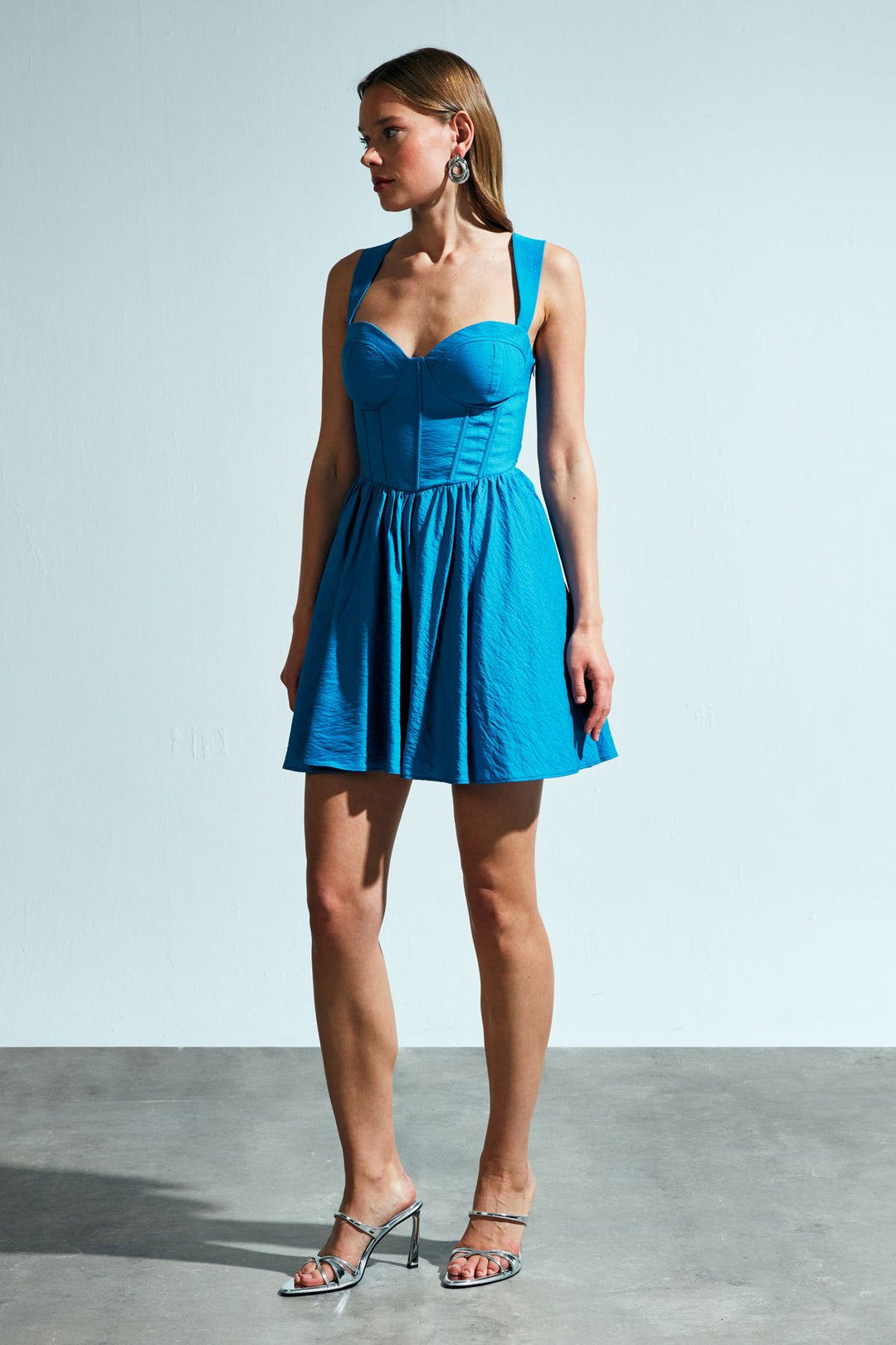 Bust Detailed Underwire Mini Dress Sax