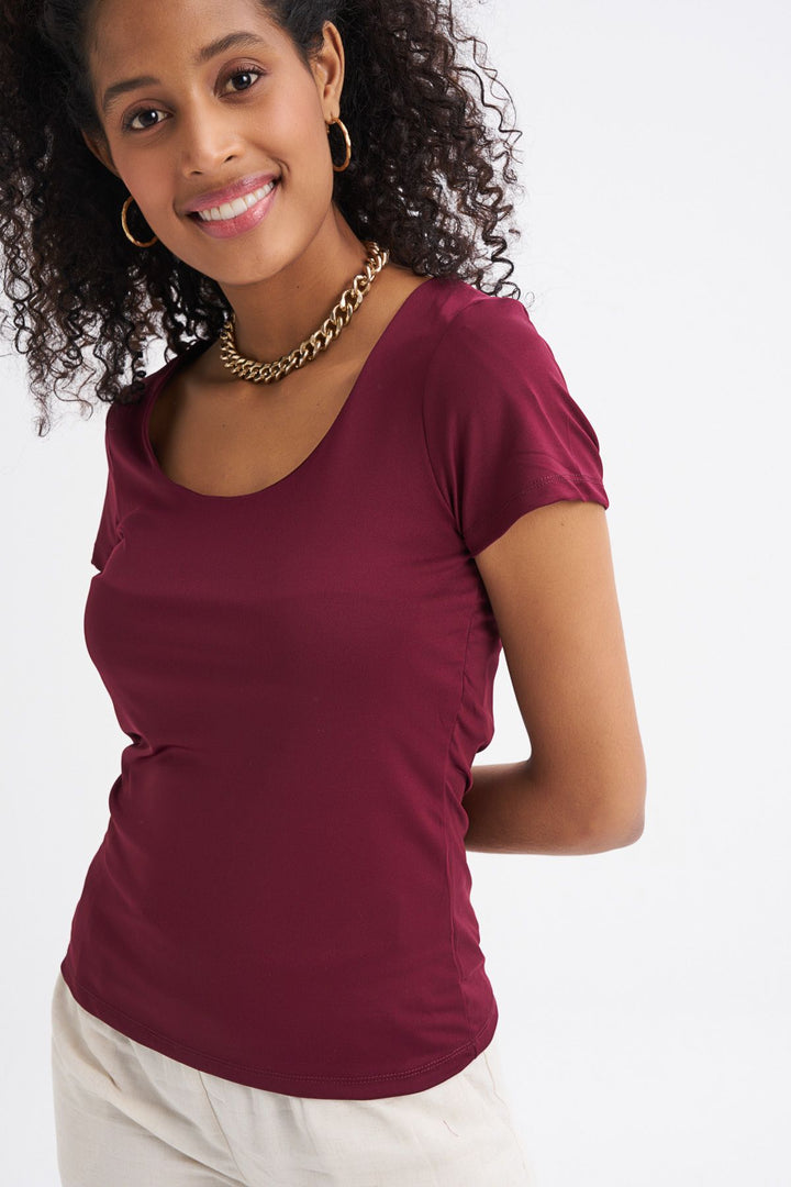 Short Sleeve Basic Blouse Plum