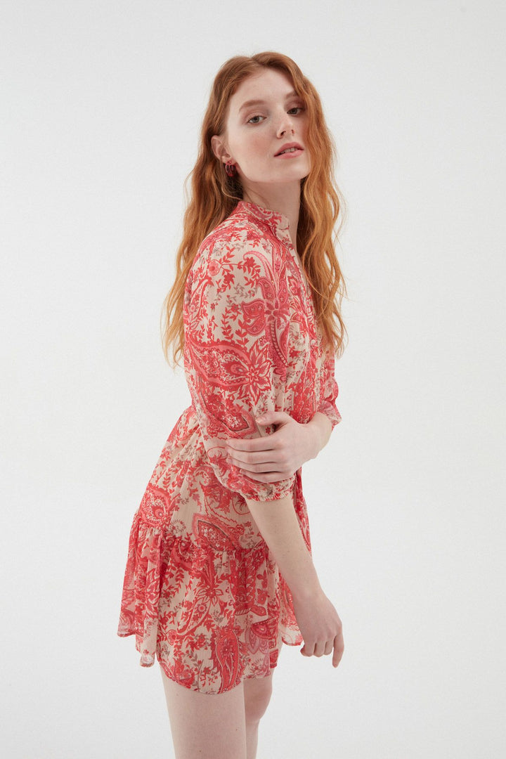 Patterned Chiffon Shirt Dress Pink