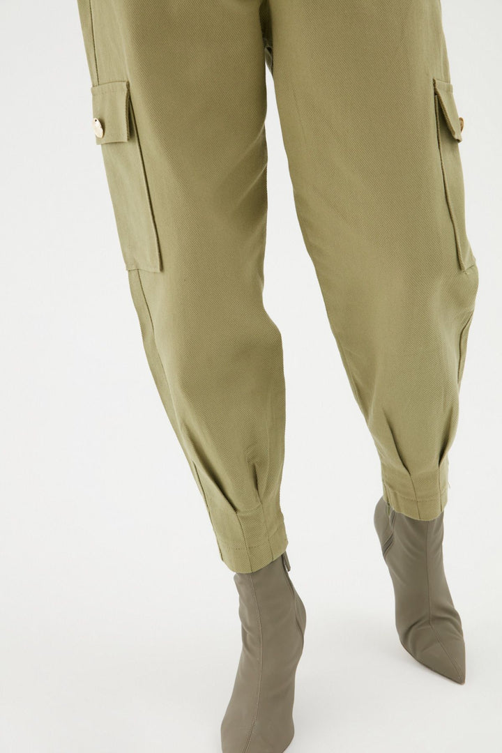 Zippered Legs Pocketed Trousers Khaki