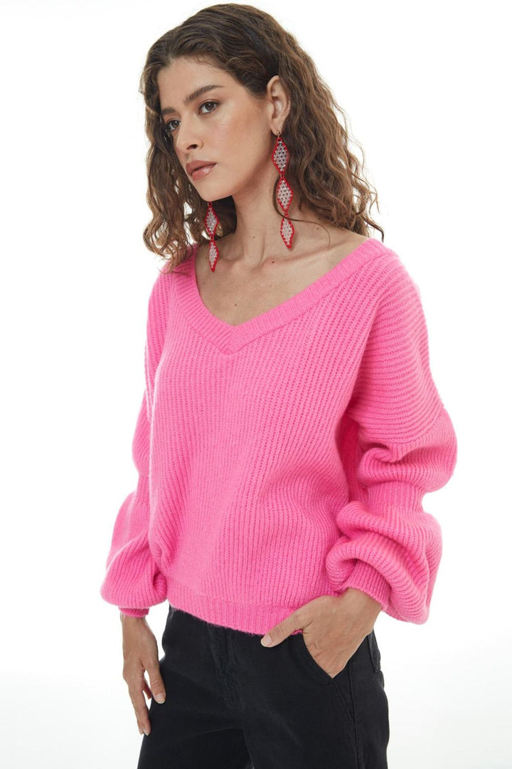 V Neck Sweater Fuchsia