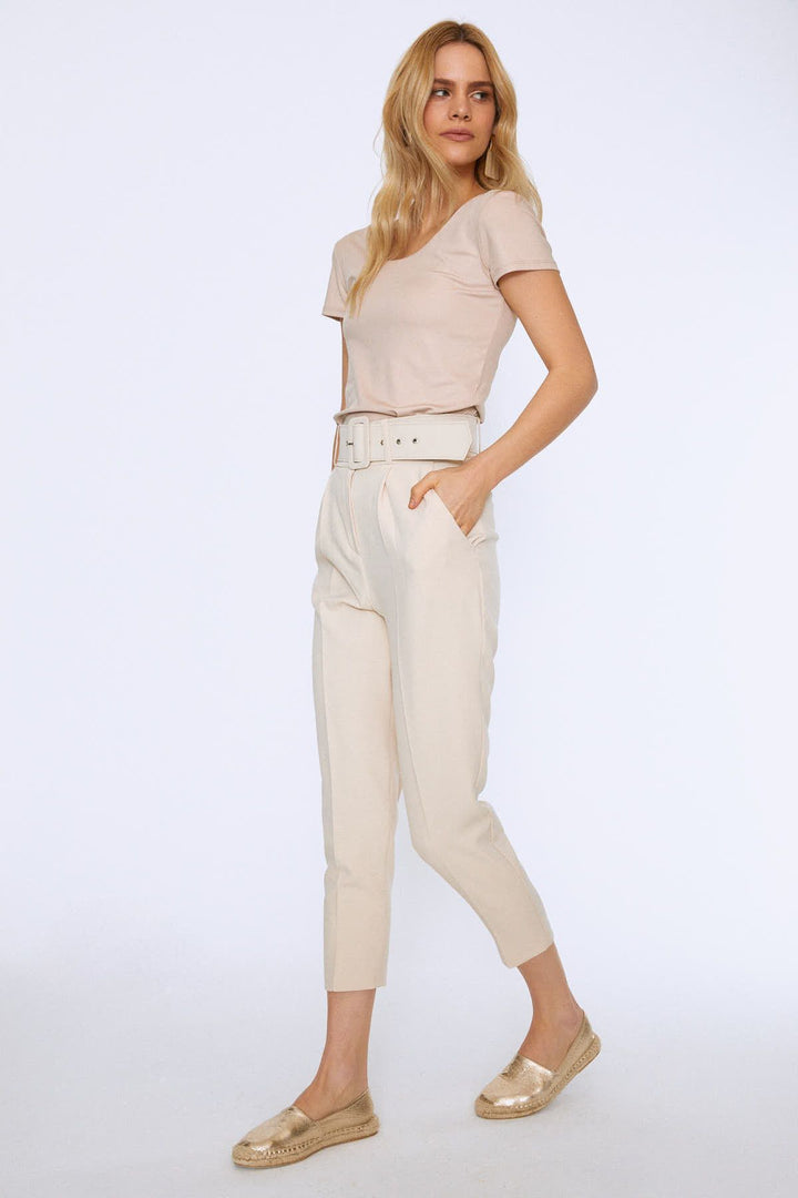 Waist Belt Fabric Trousers Beige