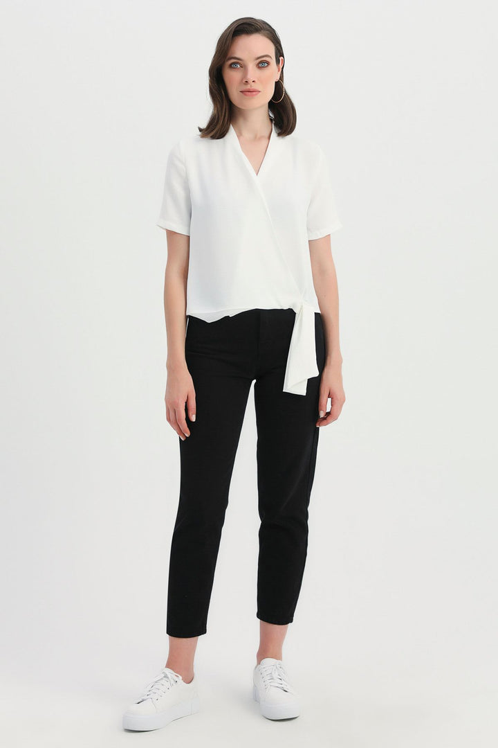 Side Tie Double Breasted Blouse Ecru