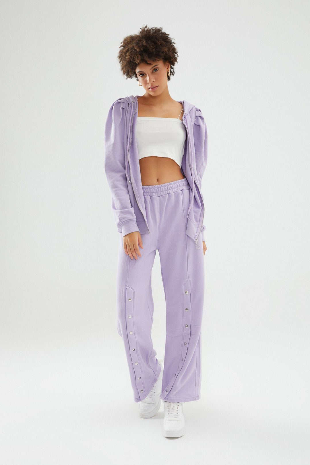 Bol Paça Çıtçıtlı Eşofman Lila