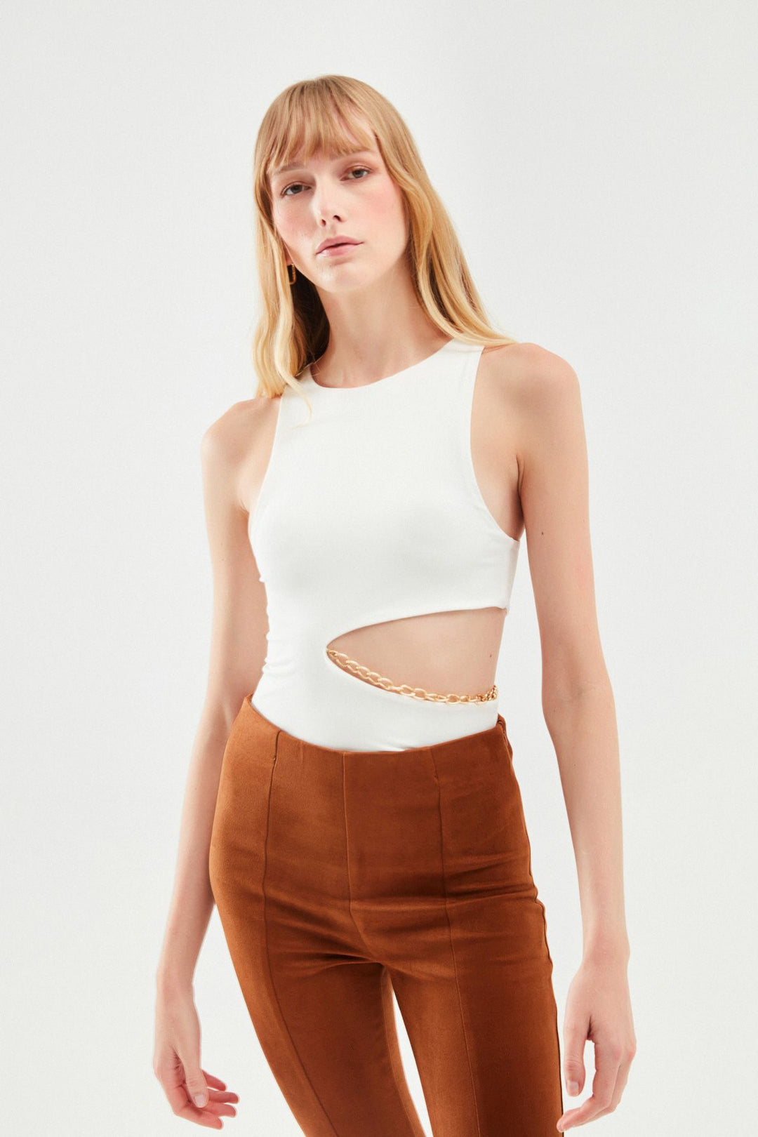 Chain Cut Out Bodysuit White