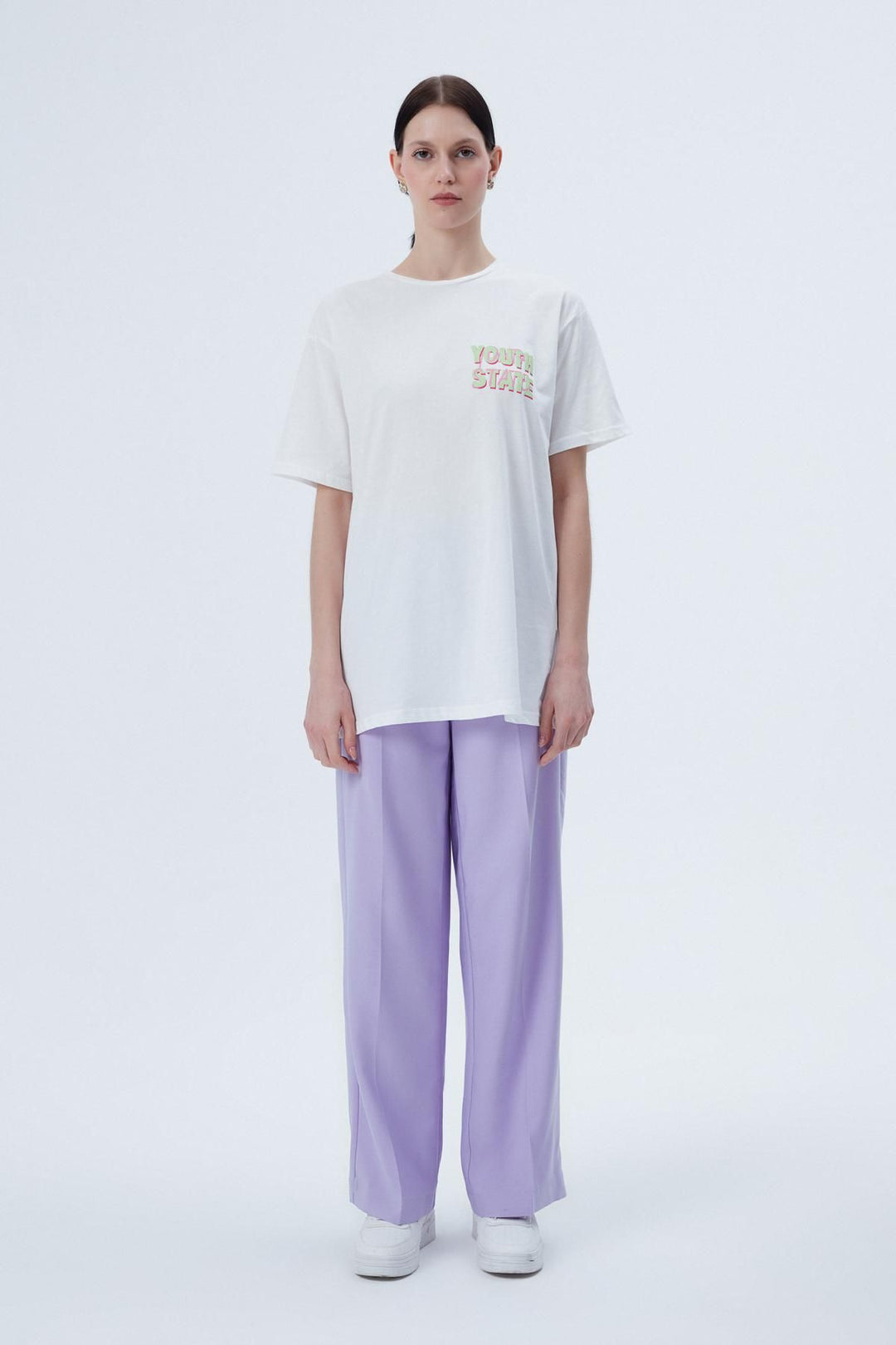 Text Printed Oversize T-Shirt Ecru