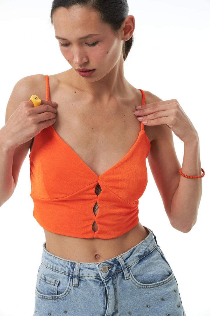 Low-cut Crop Blouse Orange