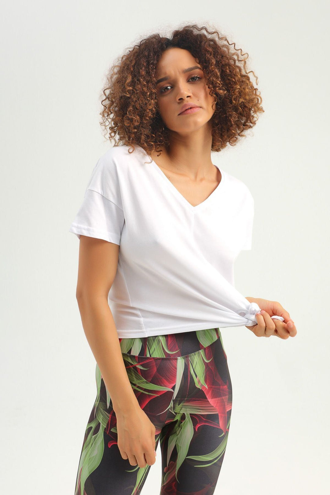 Tie Front V-Neck Sports T-Shirt White