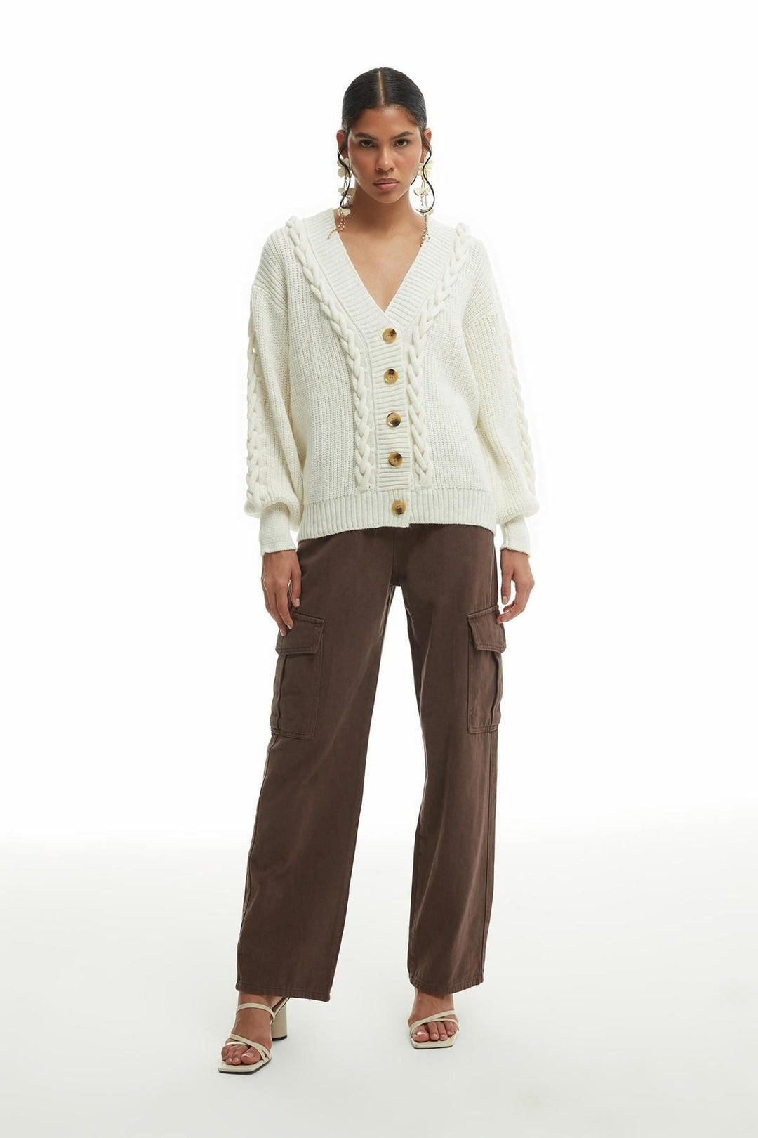 Knit Detailed Cardigan Ecru