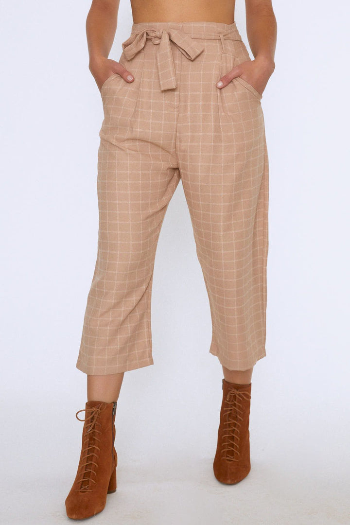 Waist Belted Wide Leg Trousers Beige