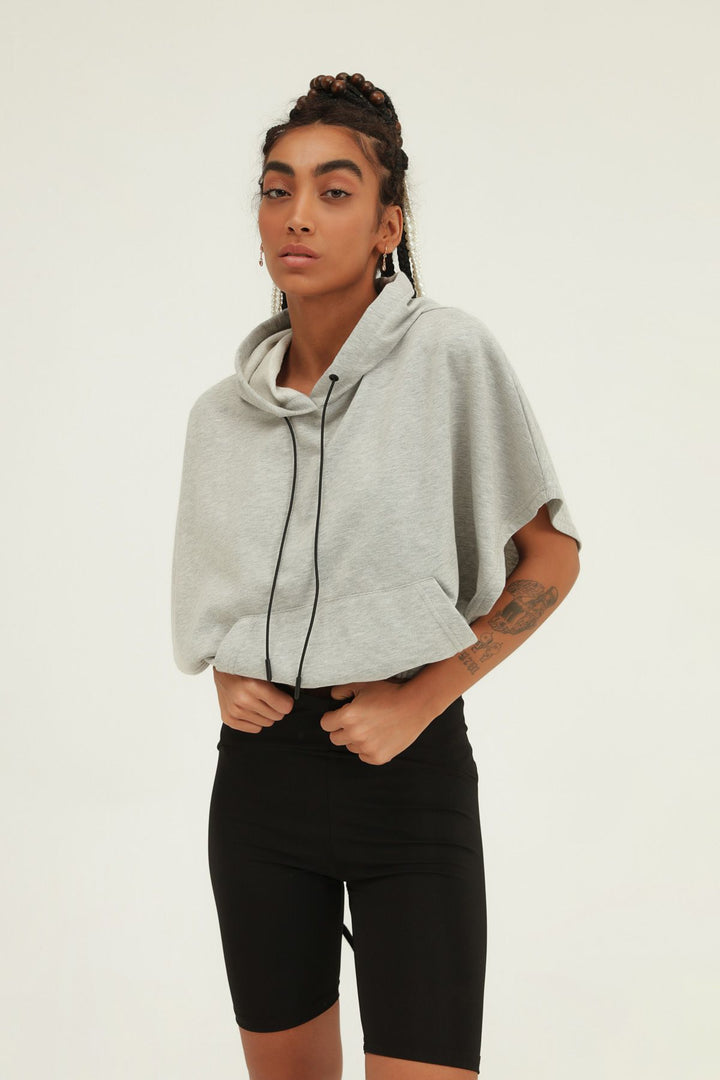 Bat Sleeve Hooded Sweatshirt Graymelange
