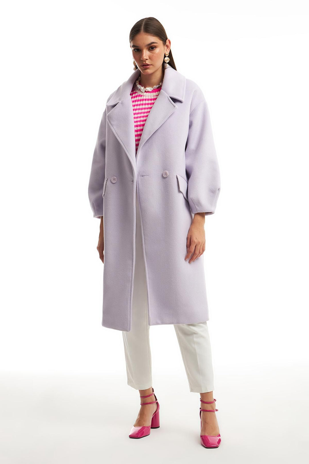 Kruvaze Yaka Oversize Kaban Lila