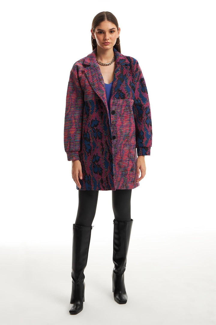 Embroidered Back Patterned Coat Fuchsia