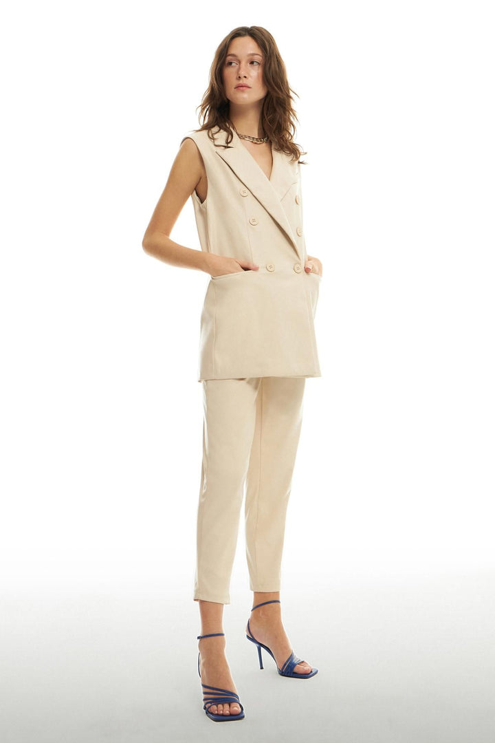 Blazer Leather Vest Jacket Stone