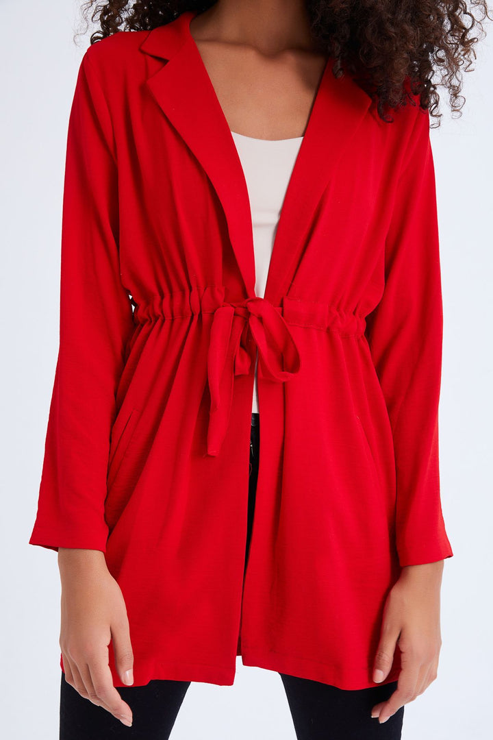 Beli Kuşaklı Uzun Ceket Kırmızı