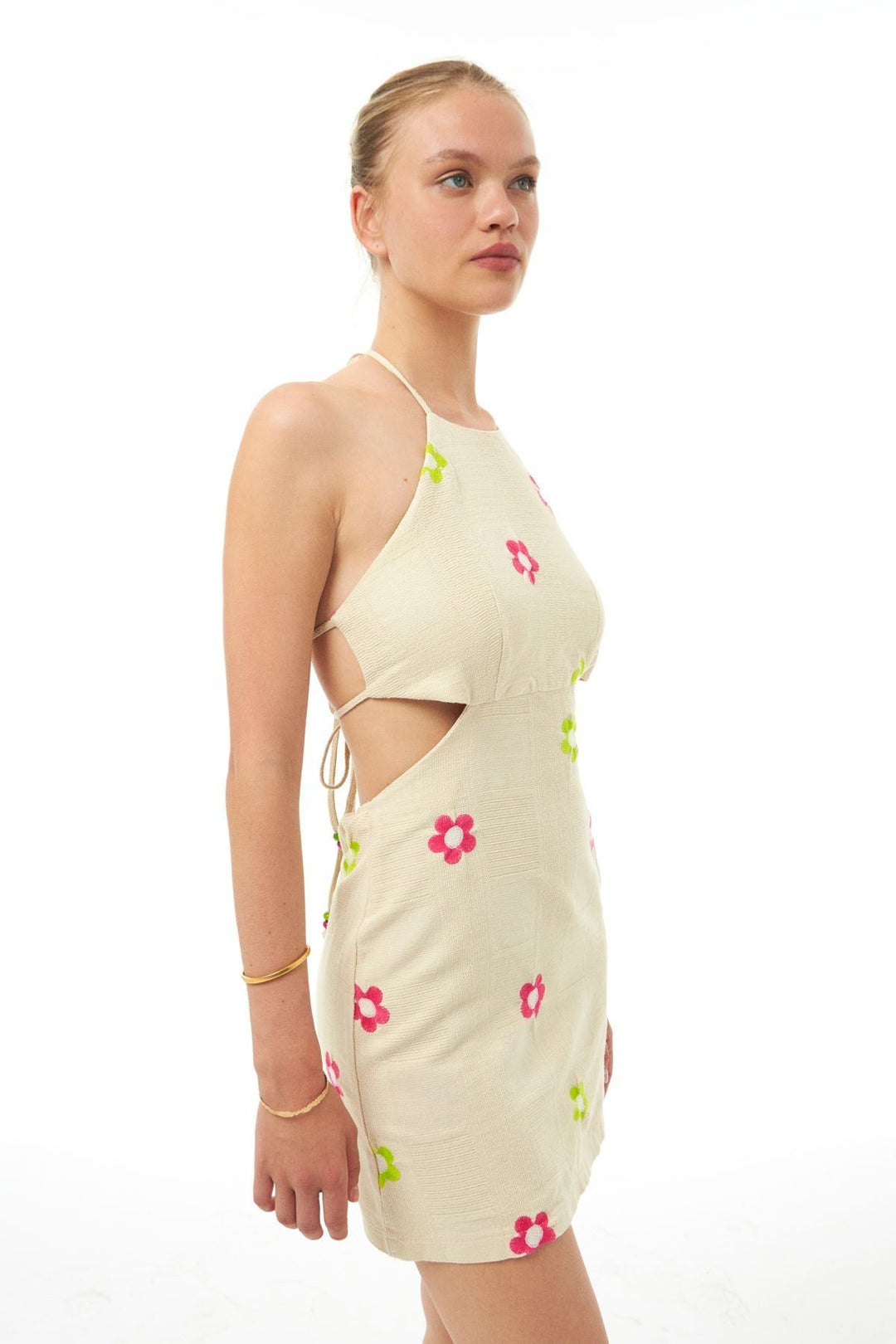 Low Back Floral Mini Dress Natural