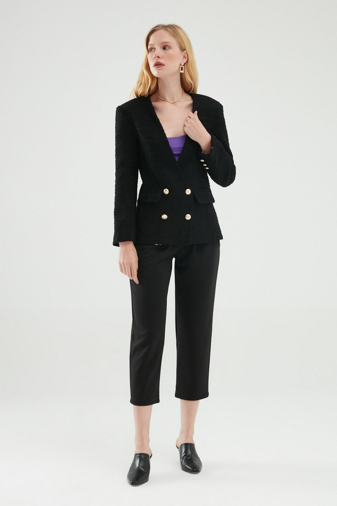 Kruvaze Tüvit Blazer Ceket Siyah