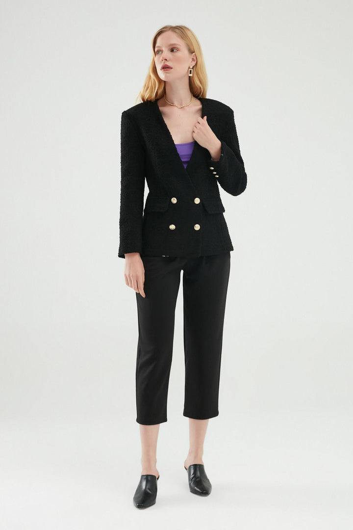 Kruvaze Tüvit Blazer Ceket Siyah