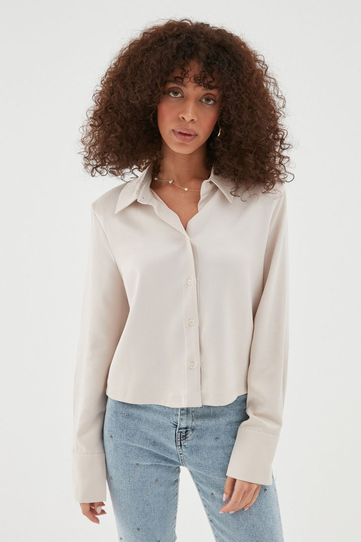 Satin Shirt with Wadding Sleeves Stone