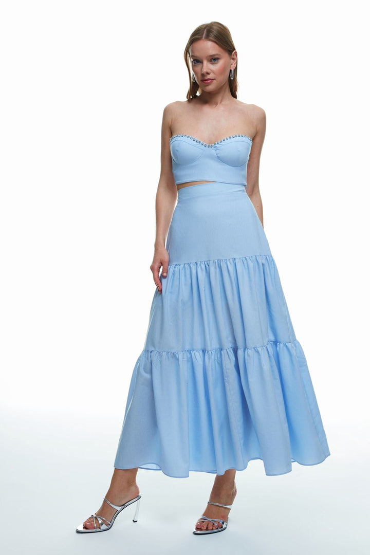 High Waist Long Skirt Light Blue