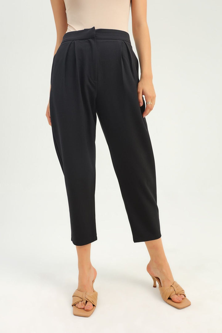 Pileli Yüksek Bel Pantolon Siyah
