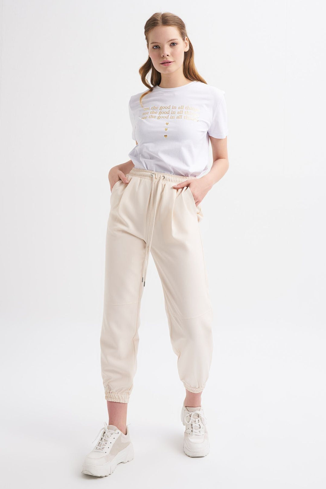 Elastic Leg Trousers Bone