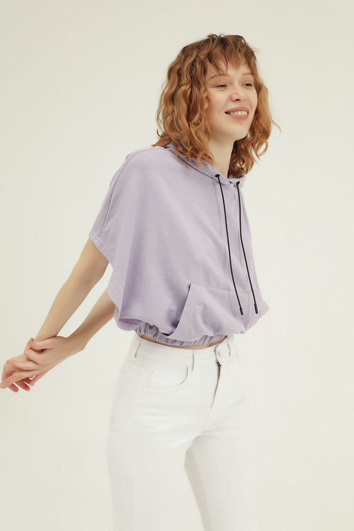 Bat Sleeve Hooded Sweatshirt Lilac