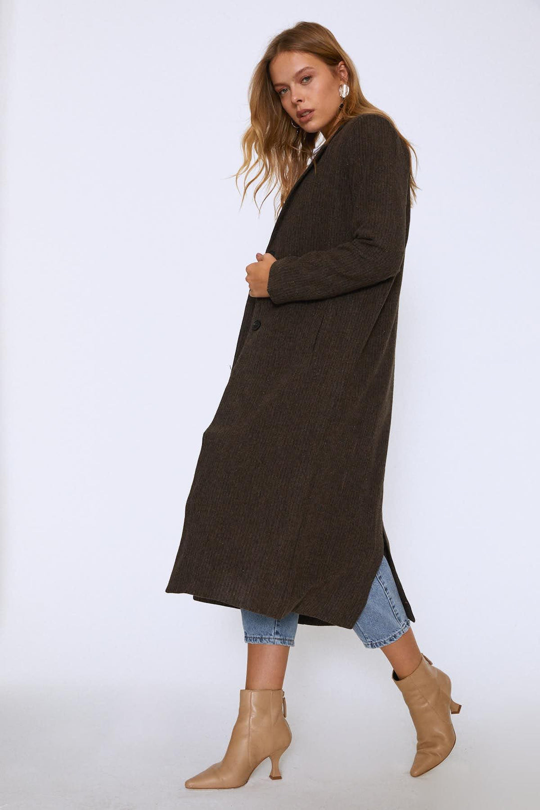 Uzun Kaşe Kaban Kahverengi