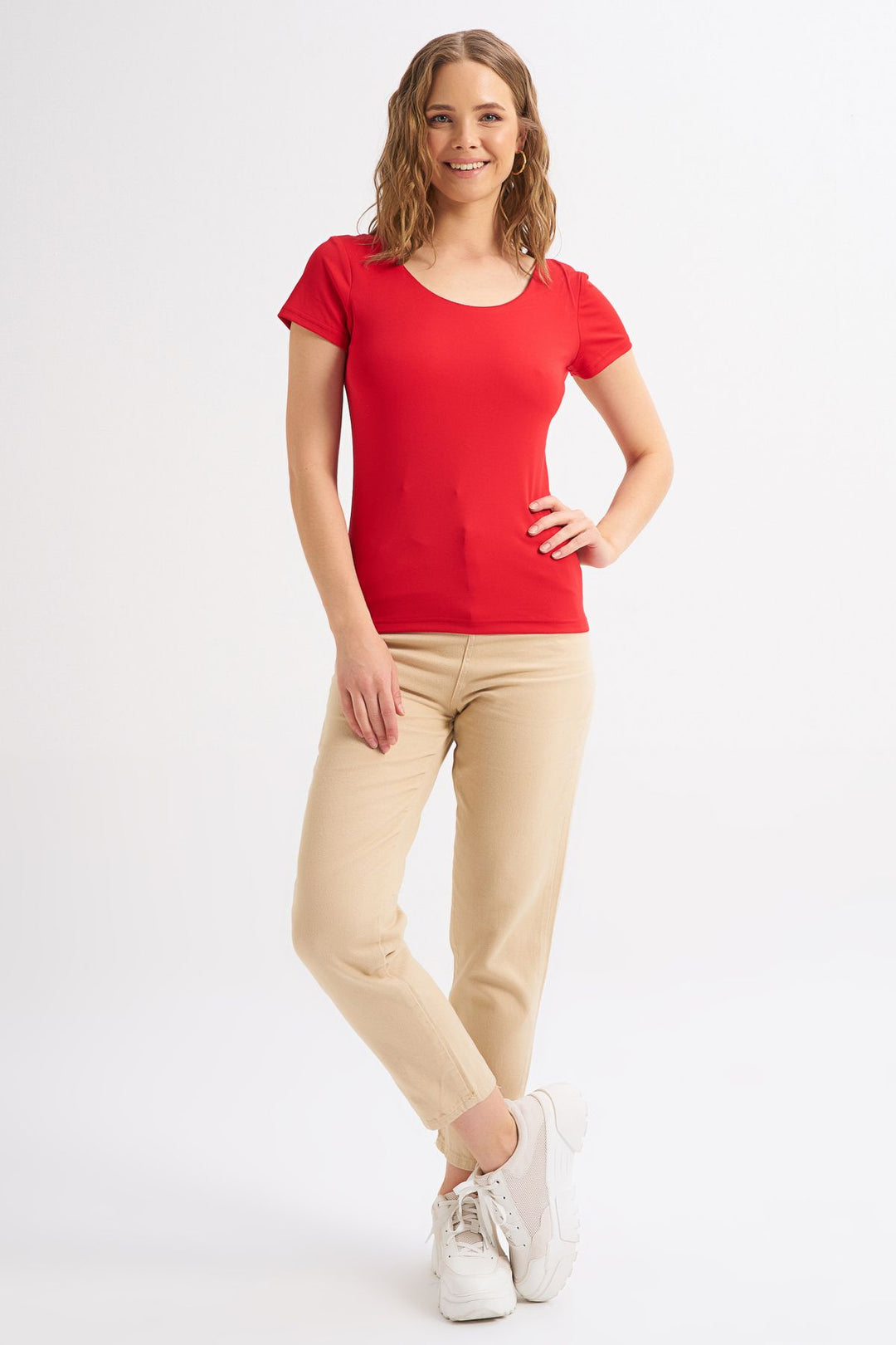 Short Sleeve Basic Blouse Red