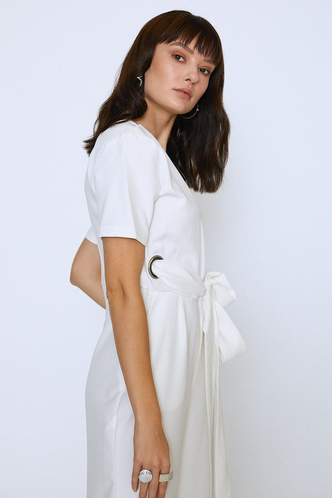 Beli Kemerli Kruvaze Tulum Ekru