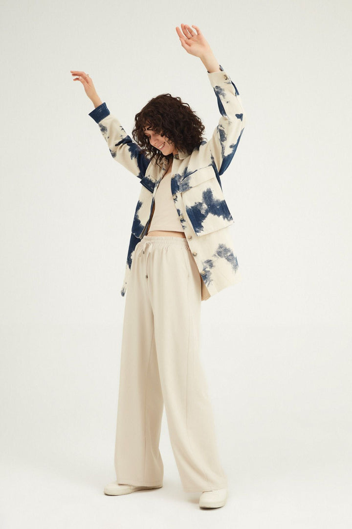 Patterned Pocket Gabardine Shirt Blue