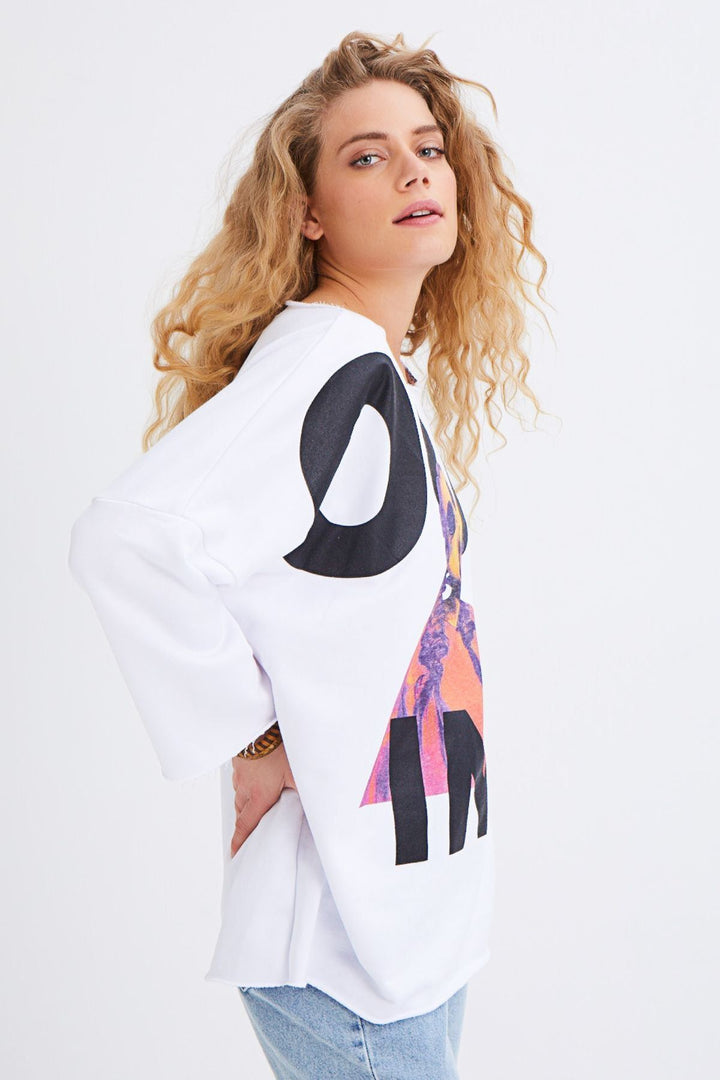 Baskılı Sweatshirt Beyaz
